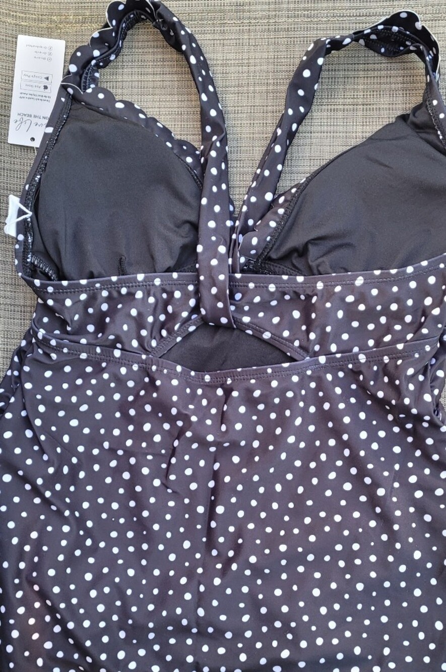 Cupshe NWT Black Polka Dot Scalloped Tankini Top & High Waisted Bikini Bottom - Picture 6 of 7